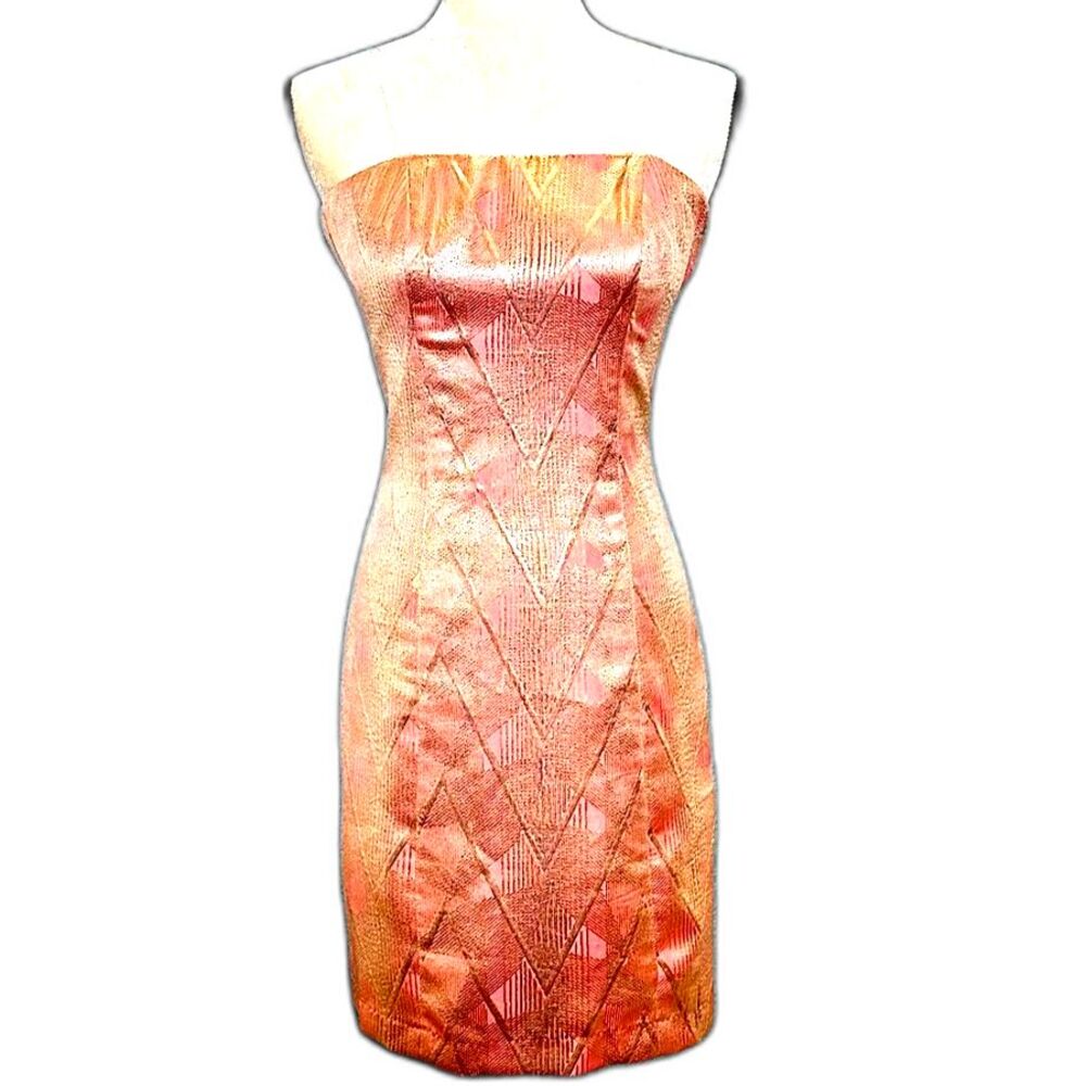 🌟 Decode 1.8. Pink & Gold Metallic Bodycon Dress Strappy or Strapless Sz 4